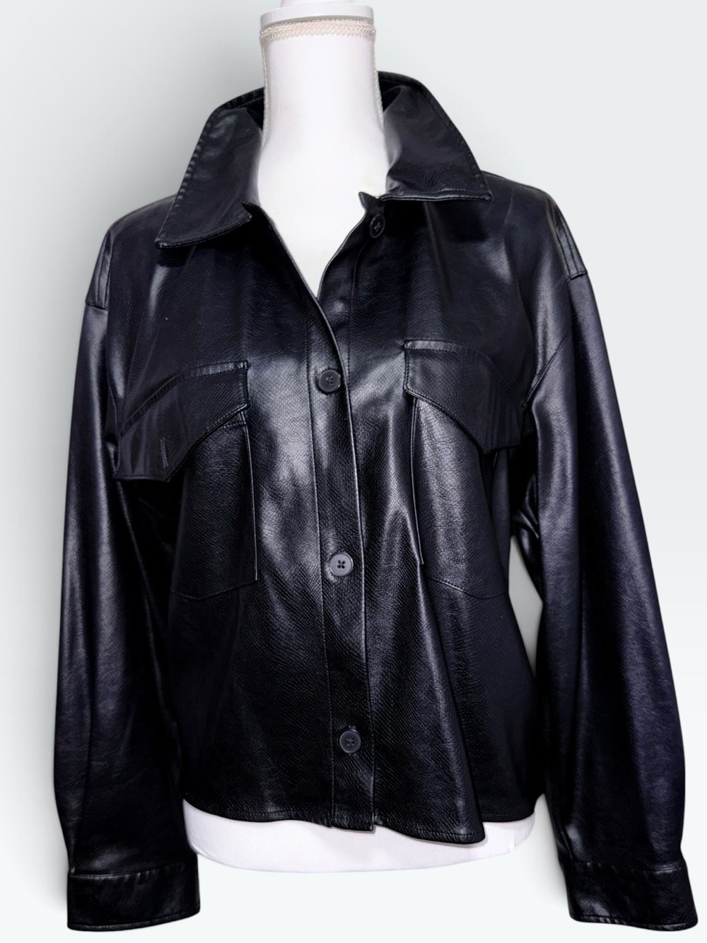 Express Black Pleather Button-Front Jacket